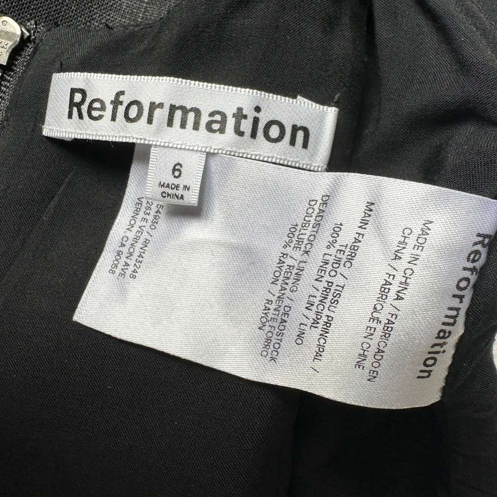 Reformation Evette Linen Top Deep V Black LBT 6 - Picture 7 of 9